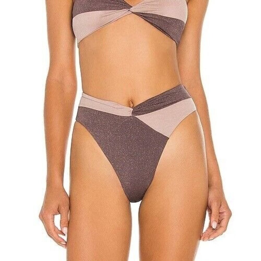 L*SPACE Nancylee Bottom Bitsy Cut Medium Swim Twist Bikini Pebble Dusty Pearl